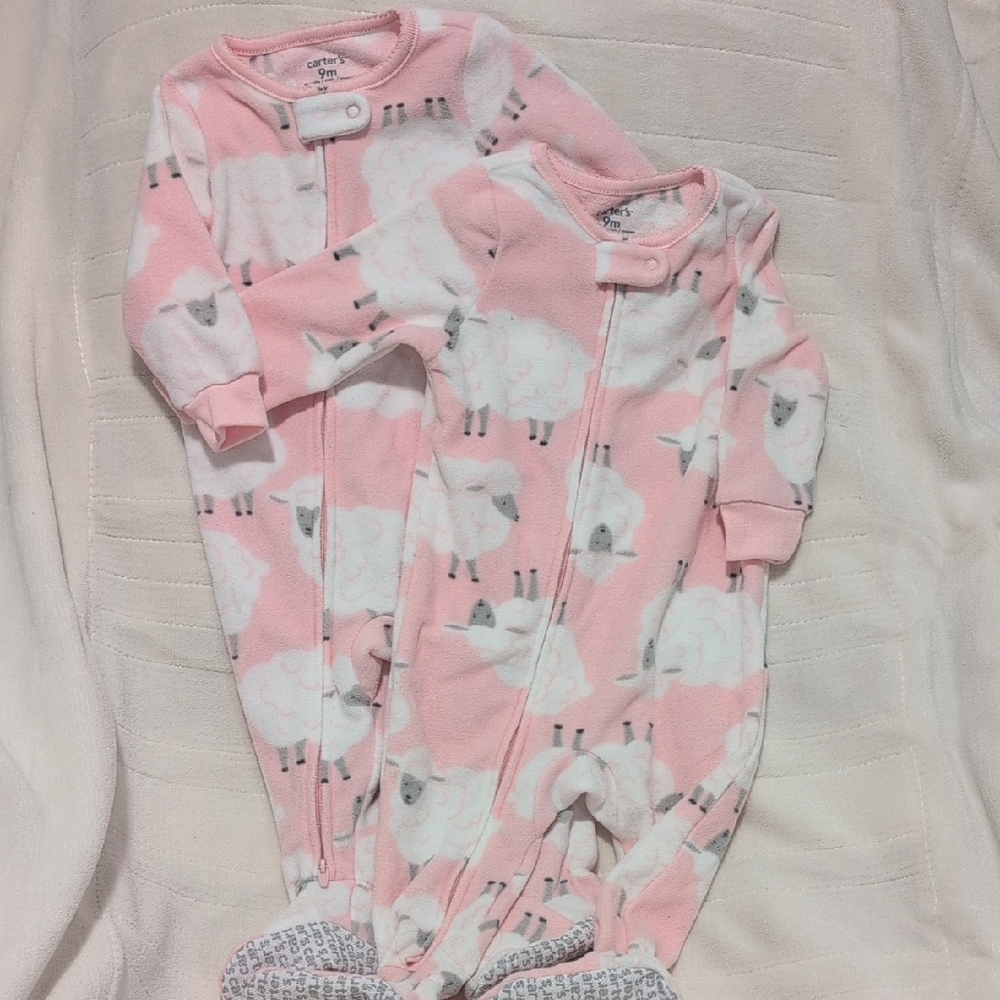 Carter's Pink Sheep Baby Sleepers Twin Set